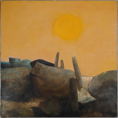Claude GAVEAU : Bretagne, Coucher de Soleil sur la grève, c, Tableau original (vue générale) - Crédit photo : Galerie Art.Paris