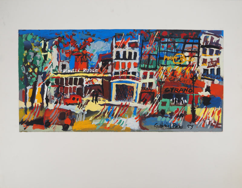 Gabriel PARIS : Le Moulin Rouge, Gouache originale (photo de détail 2) - Crédit photo : Galerie Art.Paris