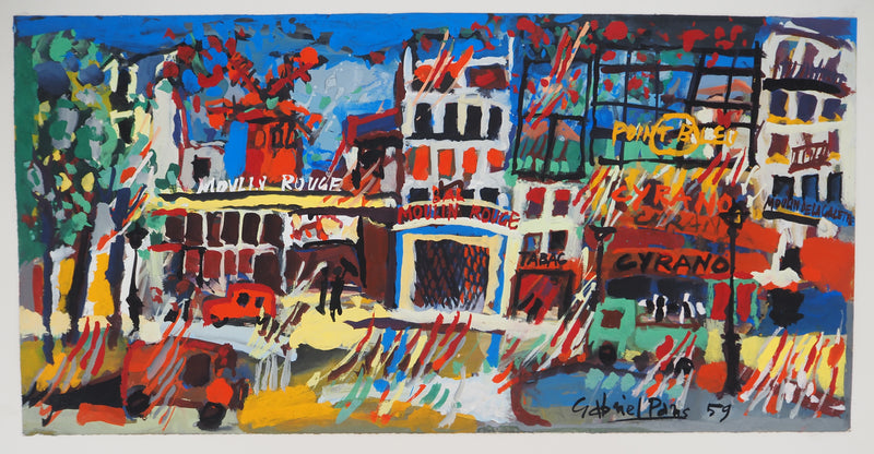Gabriel PARIS : Le Moulin Rouge, Gouache originale (vue générale) - Crédit photo : Galerie Art.Paris