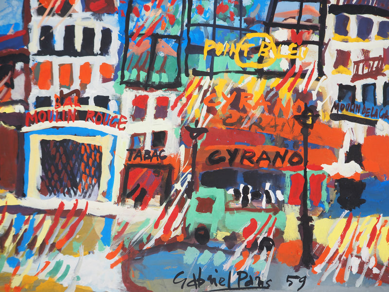 Gabriel PARIS : Le Moulin Rouge, Gouache originale (photo de détail 5) - Crédit photo : Galerie Art.Paris