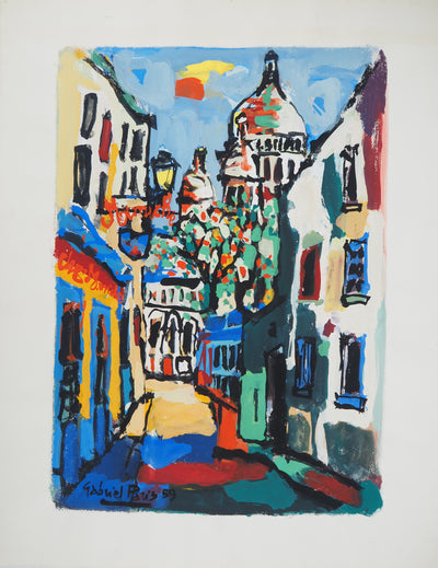 Gabriel PARIS : Le Sacré-Cœur, Gouache originale (photo de détail 3) - Crédit photo : Galerie Art.Paris