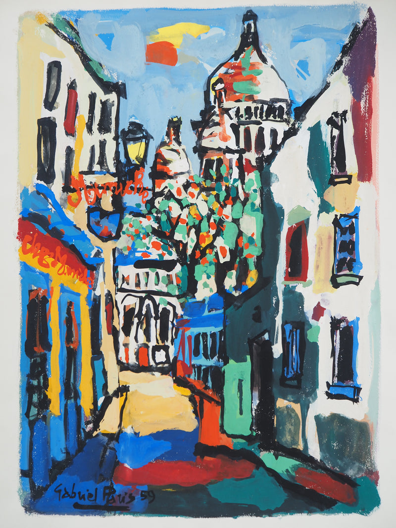 Gabriel PARIS : Le Sacré-Cœur, Gouache originale (vue générale) - Crédit photo : Galerie Art.Paris