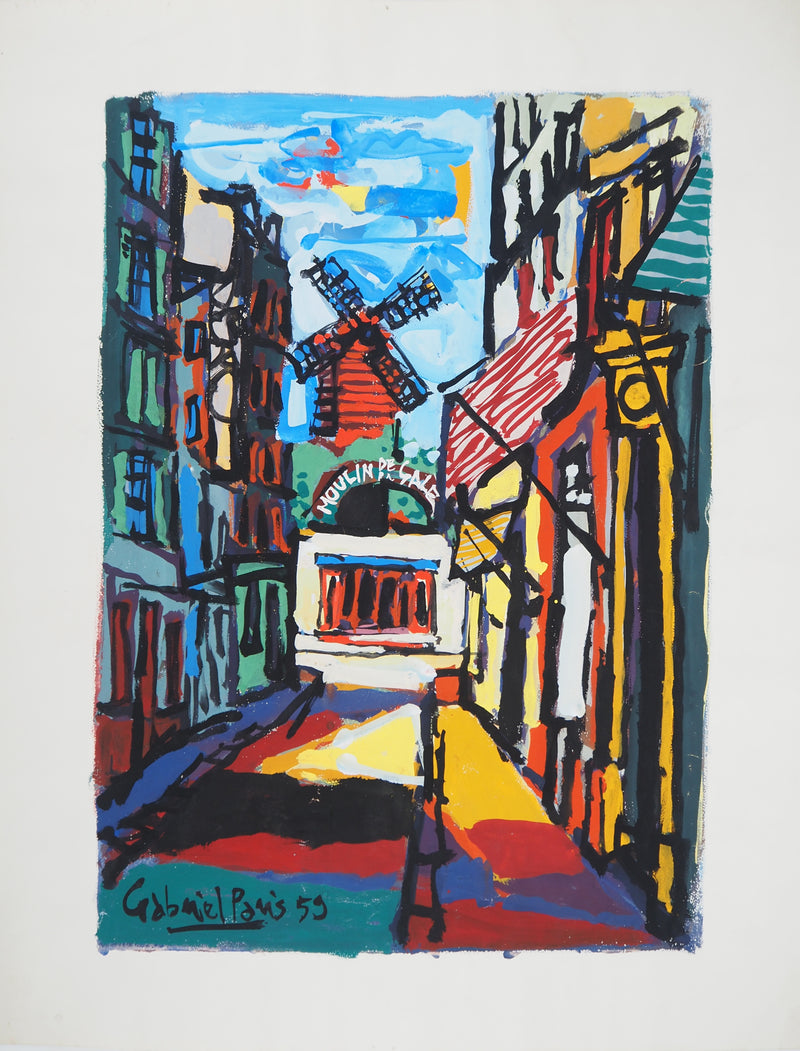 Gabriel PARIS : Le Moulin de la Galette, Gouache originale (photo de détail 3) - Crédit photo : Galerie Art.Paris