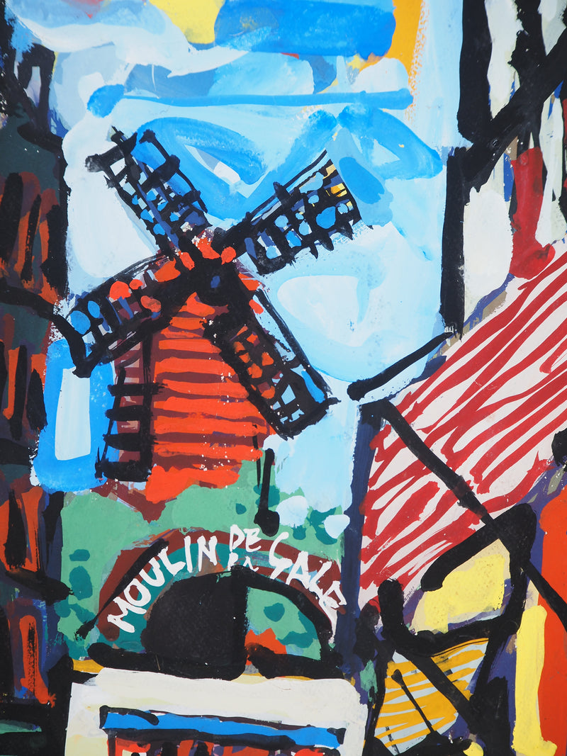 Gabriel PARIS : Le Moulin de la Galette, Gouache originale (photo de détail 5) - Crédit photo : Galerie Art.Paris