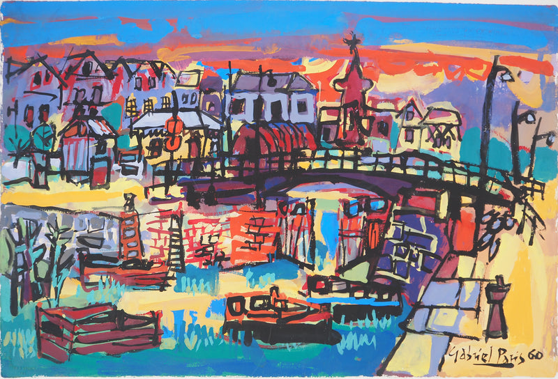 Gabriel PARIS : Les quais parisiens, Gouache originale (vue générale) - Crédit photo : Galerie Art.Paris