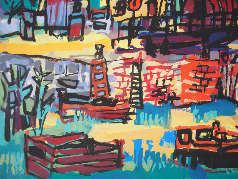 Gabriel PARIS : Les quais parisiens, Gouache originale (photo de détail 4) - Crédit photo : Galerie Art.Paris