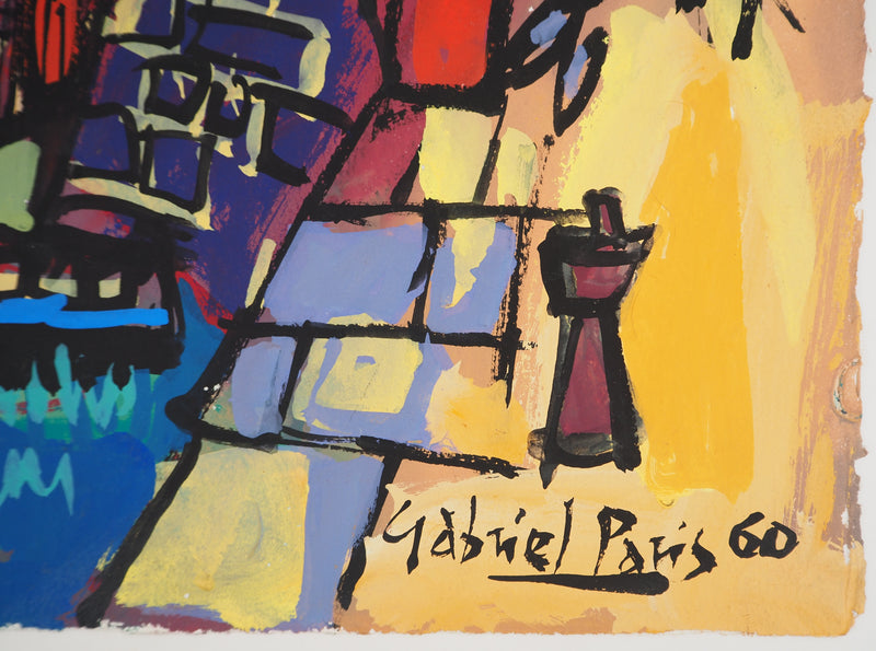 Gabriel PARIS : Les quais parisiens, Gouache originale (photo de détail 2) - Crédit photo : Galerie Art.Paris