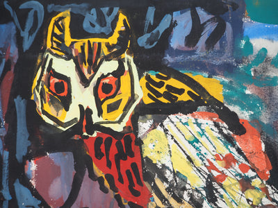 Gabriel PARIS : Hibou aux yeux rouges, Gouache originale (photo de détail 3) - Crédit photo : Galerie Art.Paris
