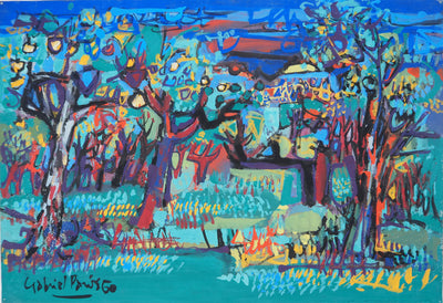 Gabriel PARIS : Le jardin flamboyant, Gouache originale (vue générale) - Crédit photo : Galerie Art.Paris
