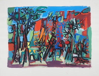 Gabriel PARIS : Vue sur le jardin, Gouache originale (photo de détail 3) - Crédit photo : Galerie Art.Paris