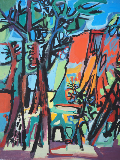Gabriel PARIS : Vue sur le jardin, Gouache originale (photo de détail 5) - Crédit photo : Galerie Art.Paris