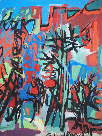 Gabriel PARIS : Vue sur le jardin, Gouache originale (photo de détail 6) - Crédit photo : Galerie Art.Paris