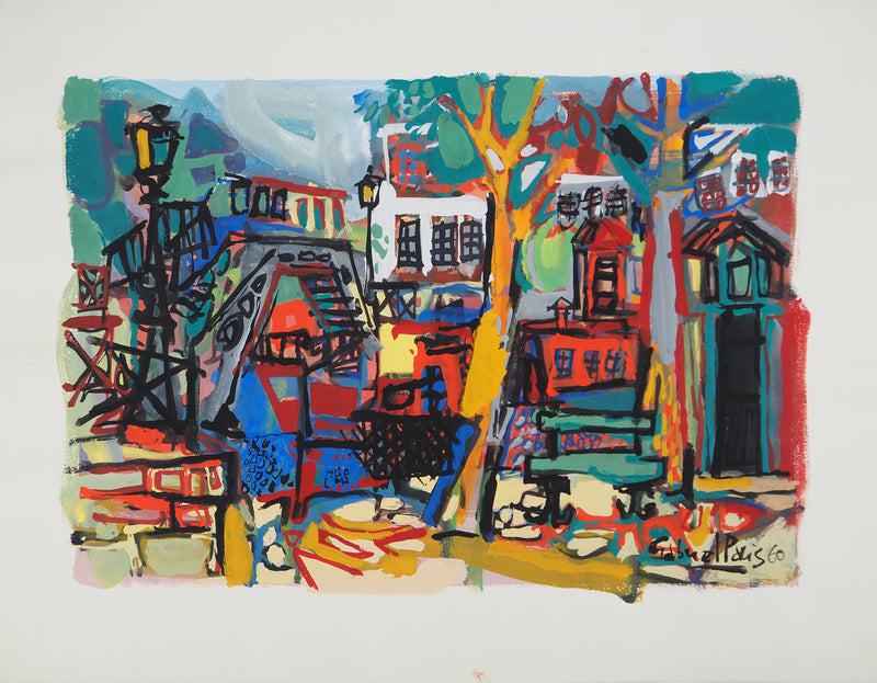 Gabriel PARIS : Promenade parisienne, Gouache originale (photo de détail 3) - Crédit photo : Galerie Art.Paris