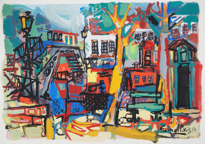 Gabriel PARIS : Promenade parisienne, Gouache originale (vue générale) - Crédit photo : Galerie Art.Paris