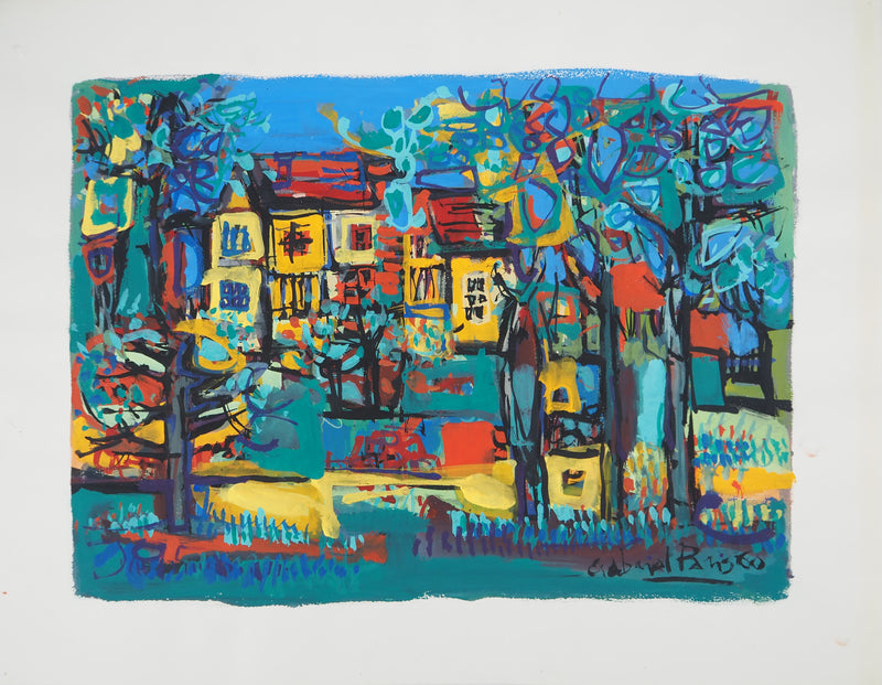 Gabriel PARIS : La maison sur le parc, Gouache originale (photo de détail 3) - Crédit photo : Galerie Art.Paris