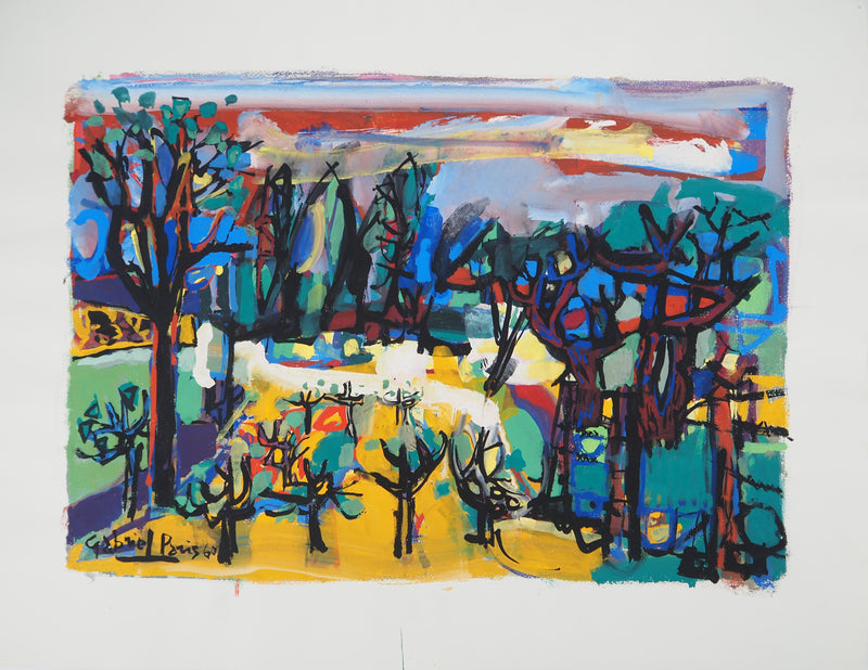 Gabriel PARIS : Le grand parc, Gouache originale (photo de détail 3) - Crédit photo : Galerie Art.Paris