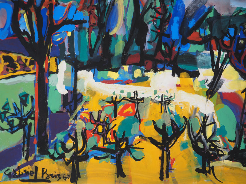 Gabriel PARIS : Le grand parc, Gouache originale (photo de détail 4) - Crédit photo : Galerie Art.Paris