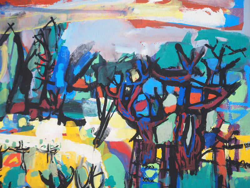 Gabriel PARIS : Le grand parc, Gouache originale (photo de détail 5) - Crédit photo : Galerie Art.Paris