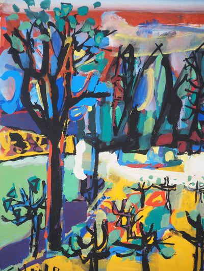 Gabriel PARIS : Le grand parc, Gouache originale (photo de détail 7) - Crédit photo : Galerie Art.Paris
