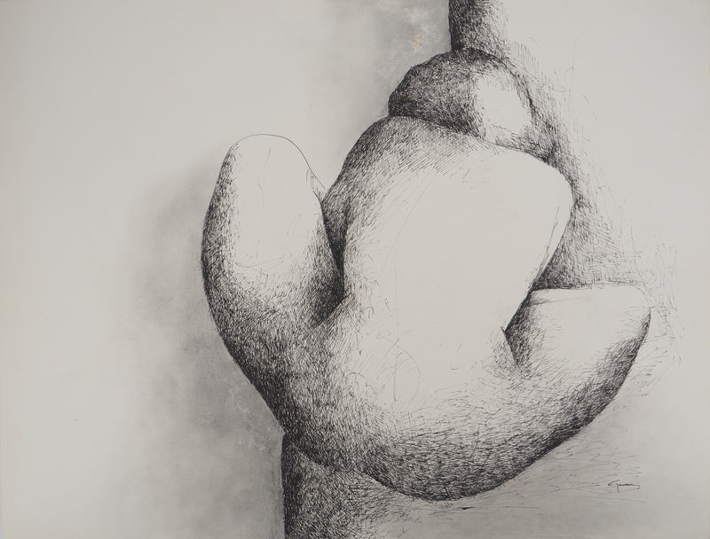 Claude GAVEAU : Modèle nue de dos, Dessin original (vue générale) - Crédit photo : Galerie Art.Paris