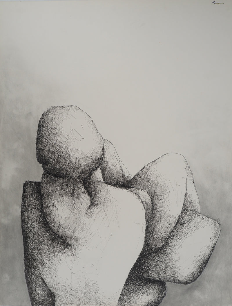 Claude GAVEAU : Étreinte minérale, Dessin original (vue générale) - Crédit photo : Galerie Art.Paris