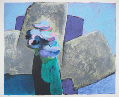 Claude GAVEAU : Les fleurs bleues, Dessin original (vue générale) - Crédit photo : Galerie Art.Paris