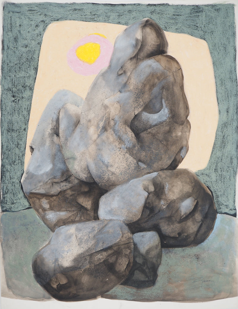 Claude GAVEAU : Nue au clair de lune, Dessin original (vue générale) - Crédit photo : Galerie Art.Paris