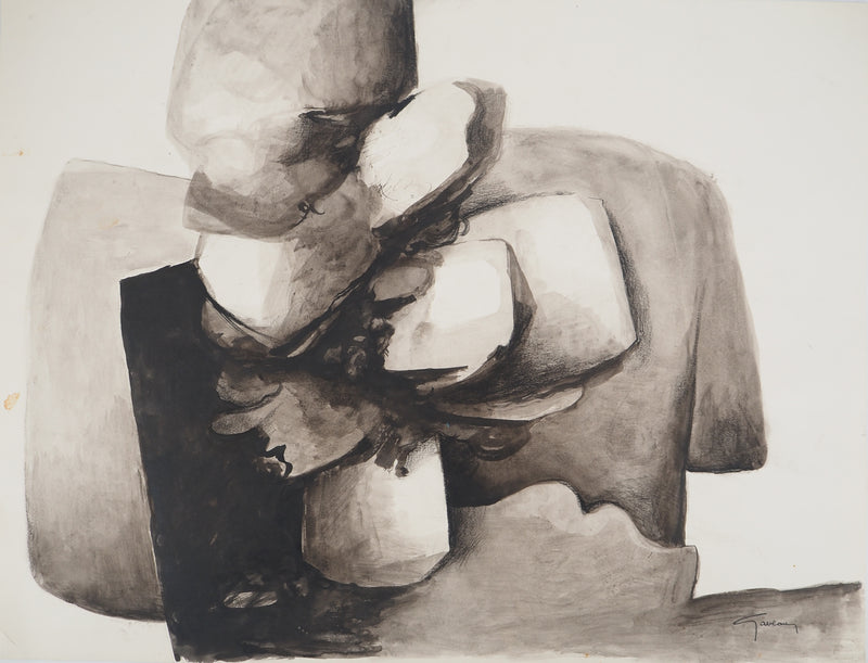 Claude GAVEAU : Paysage cubiste, Dessin original (vue générale) - Crédit photo : Galerie Art.Paris
