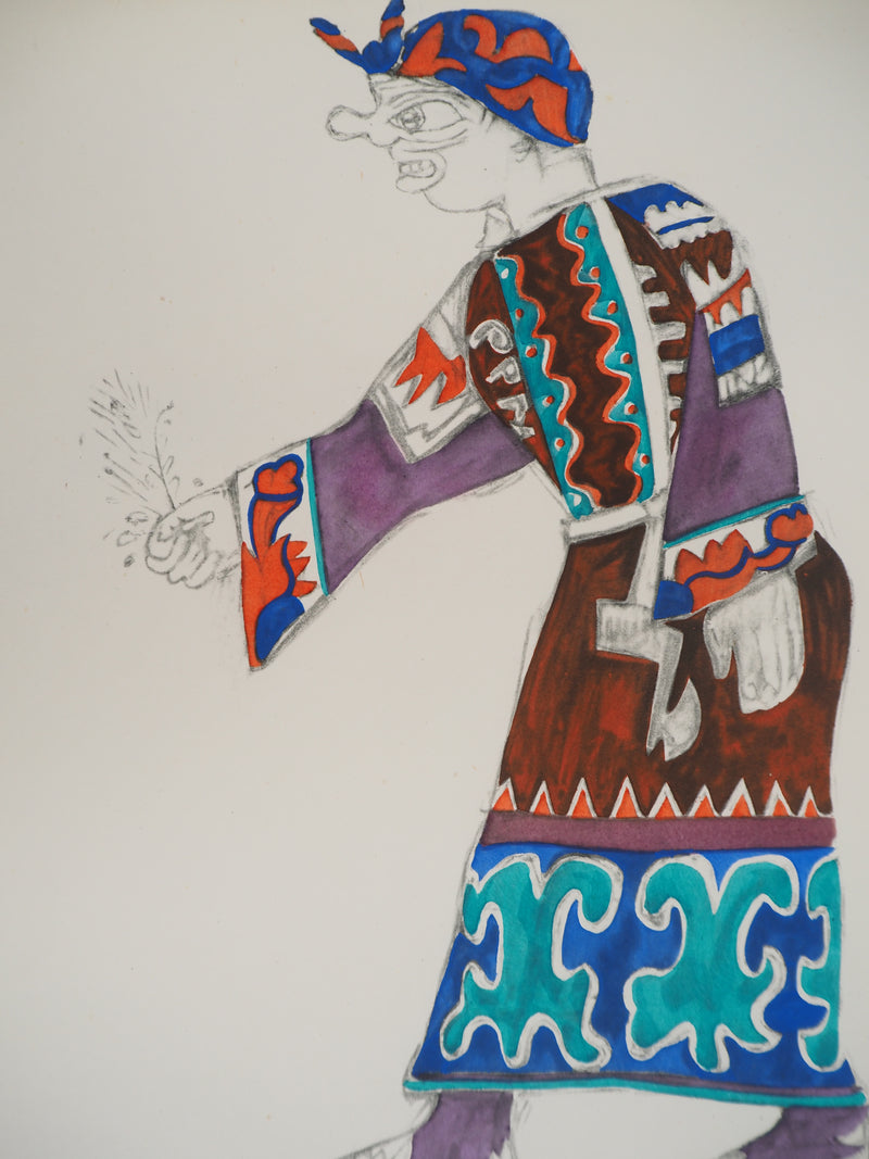 Michel LARIONOV : Costume de Baba Yaga, Lithographie et pochoir signée