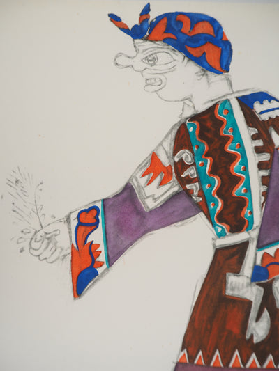 Michel LARIONOV : Costume de Baba Yaga, Lithographie et pochoir signée