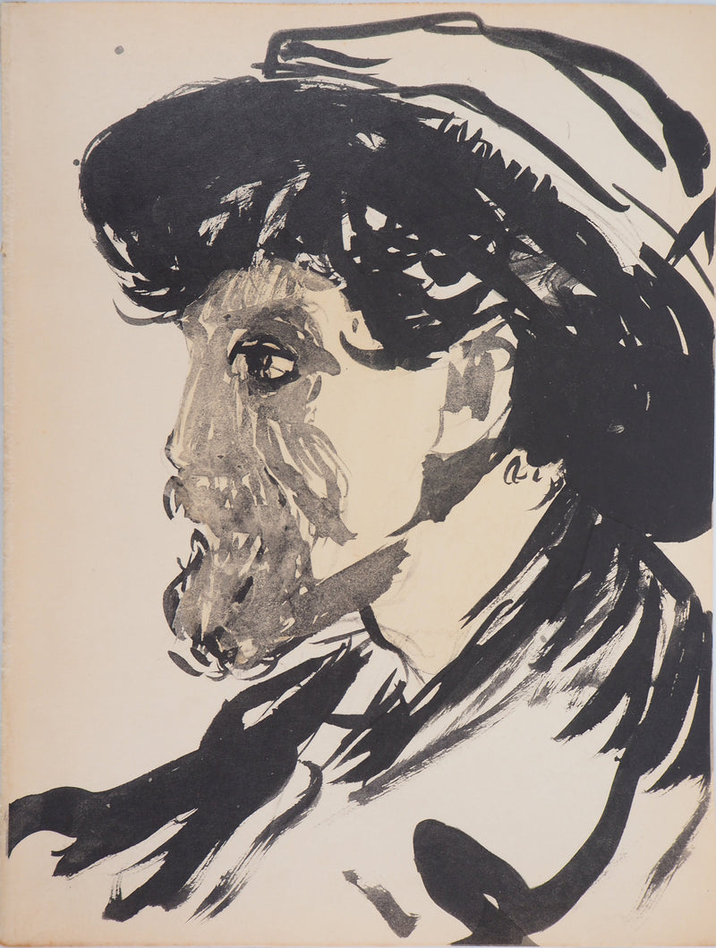 Kees VAN DONGEN : Autoportrait au chapeau, Lithographie