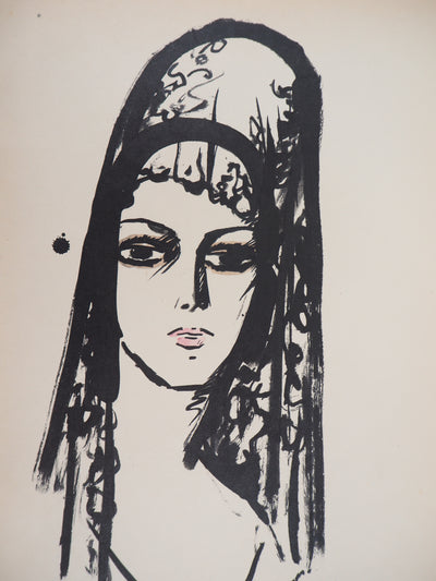 Kees VAN DONGEN : Jeune femme à la mantille, l'Espagnole, Lithographie signée