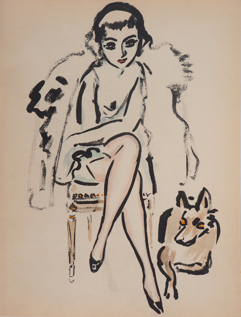 Kees VAN DONGEN : Jeune femme au chien, Lithographie