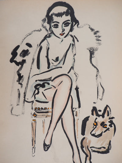 Kees VAN DONGEN : Jeune femme au chien, Lithographie