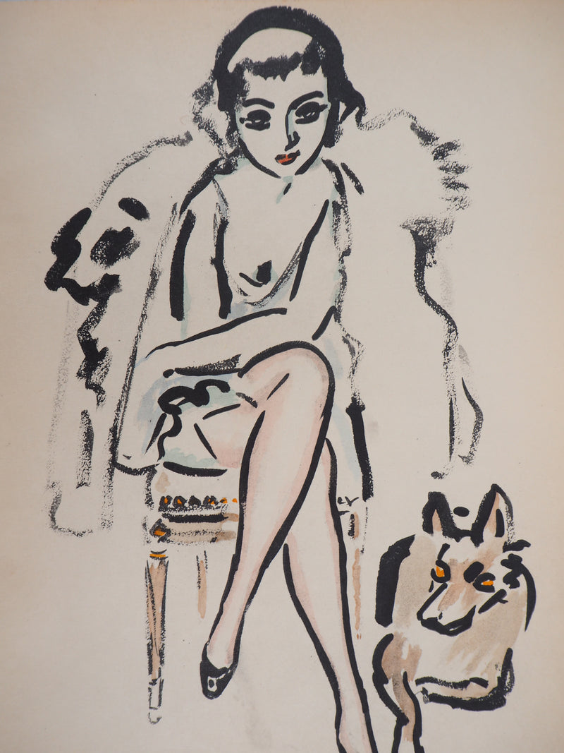 Kees VAN DONGEN : Jeune femme au chien, Lithographie