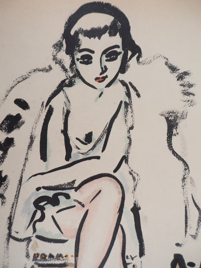 Kees VAN DONGEN : Jeune femme au chien, Lithographie