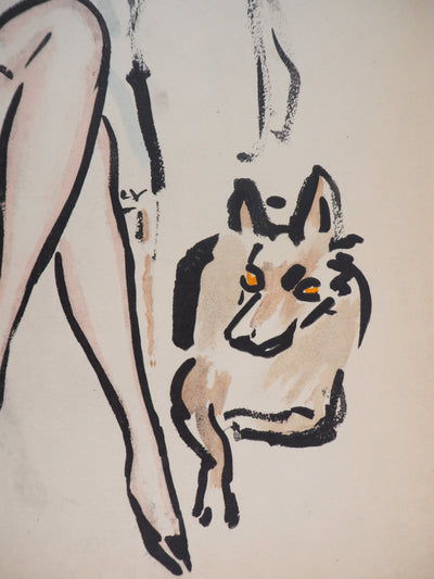 Kees VAN DONGEN : Jeune femme au chien, Lithographie