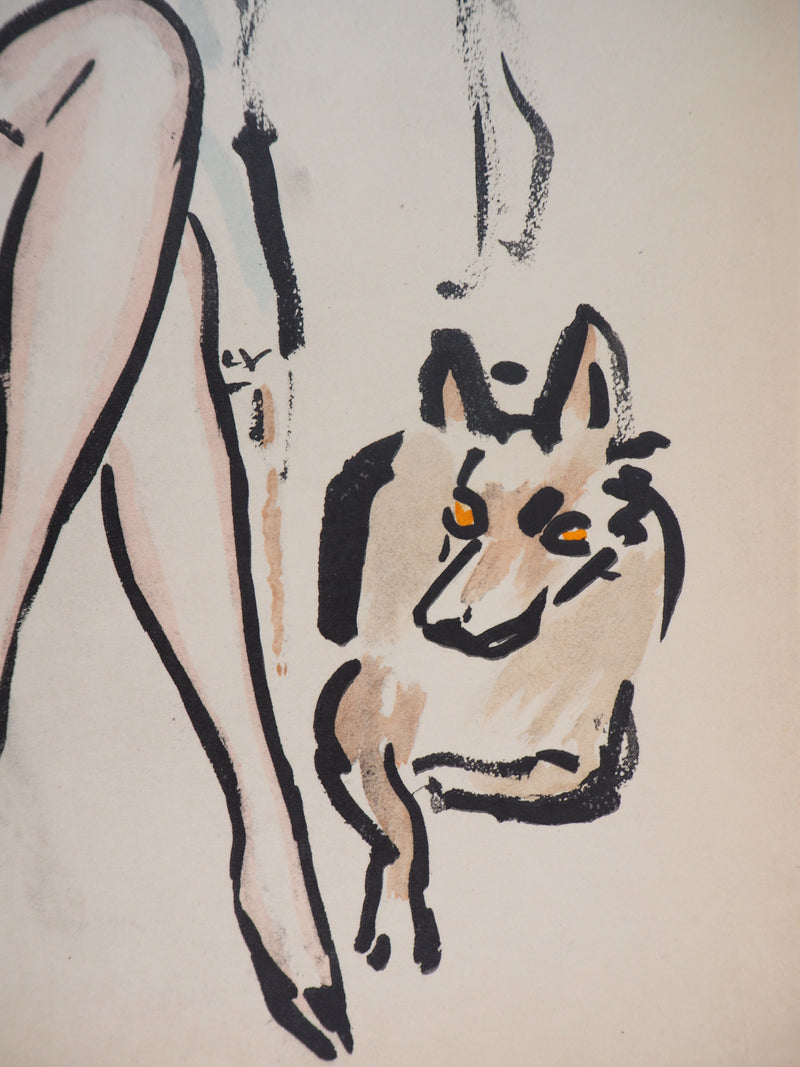 Kees VAN DONGEN : Jeune femme au chien, Lithographie