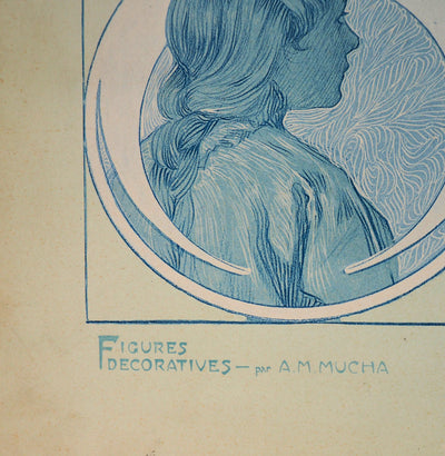 Alphonse MUCHA : Jeune fille à la couronne de fleurs, Lithographie originale