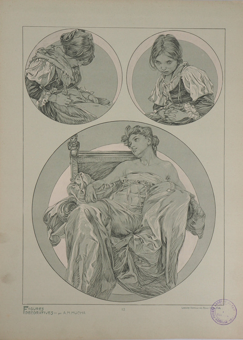 Alphonse MUCHA : Muse pensive, Lithographie originale