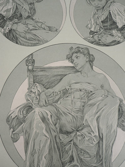 Alphonse MUCHA : Muse pensive, Lithographie originale
