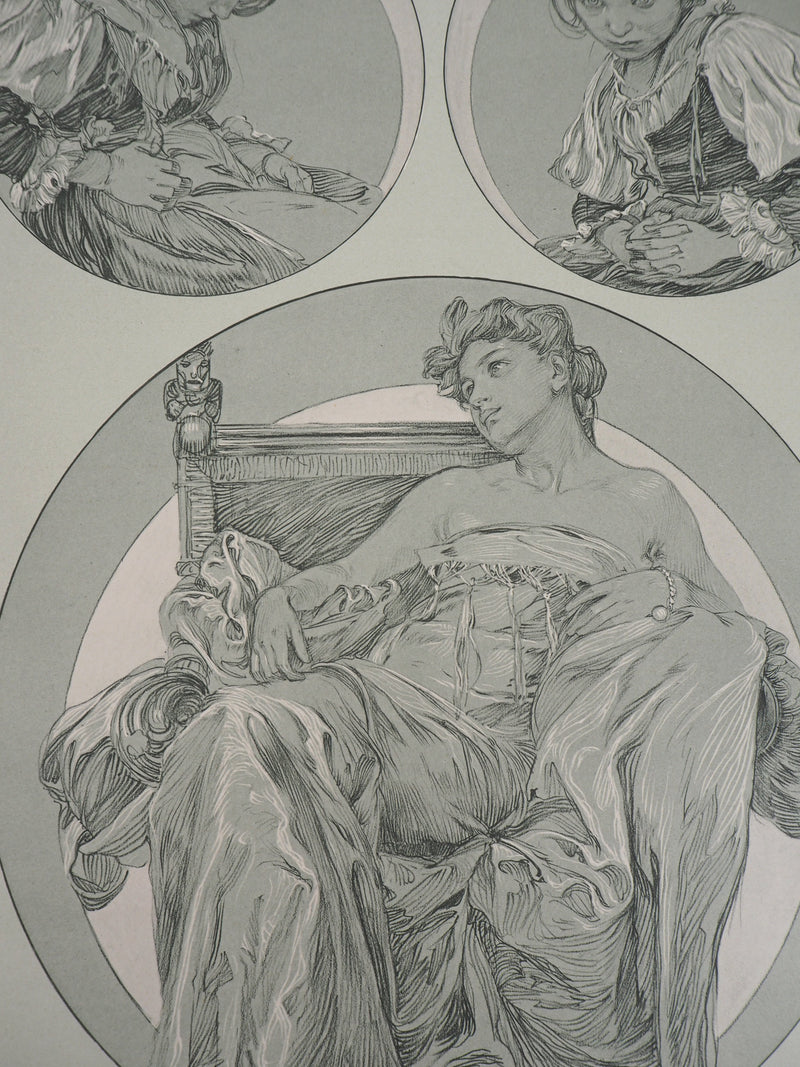 Alphonse MUCHA : Muse pensive, Lithographie originale
