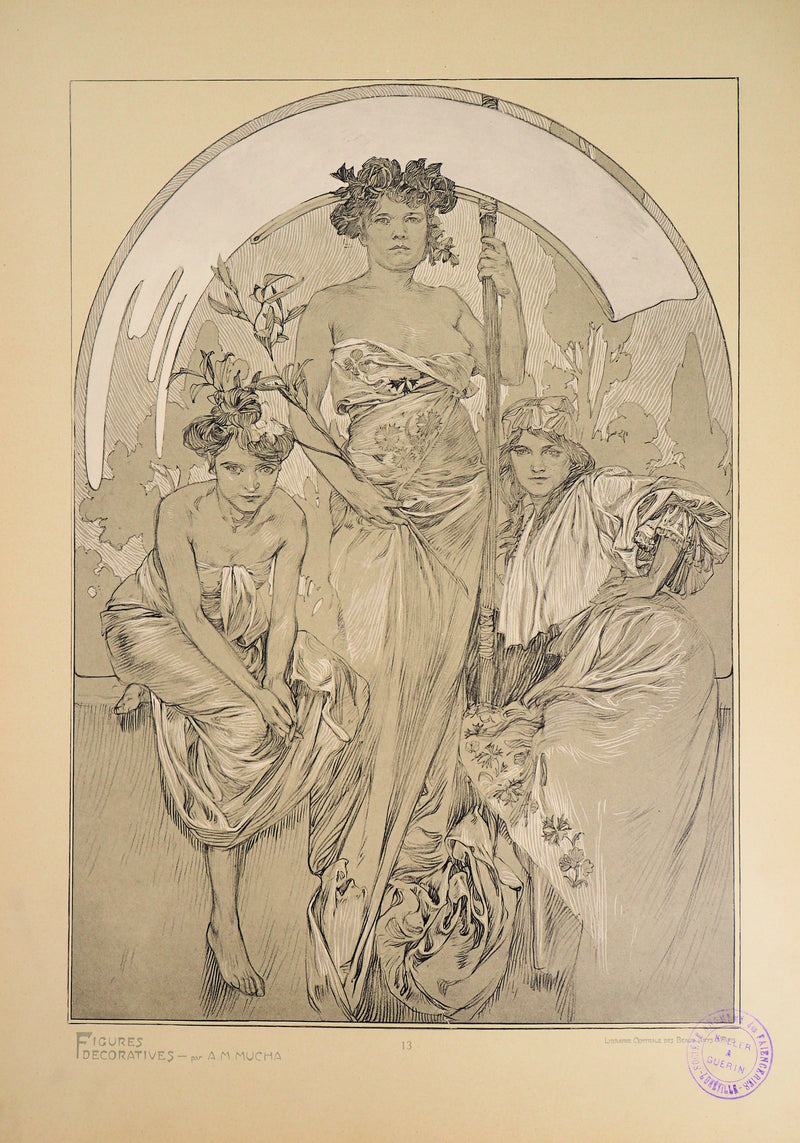 Alphonse MUCHA : Les Trois Grâces, Lithographie originale