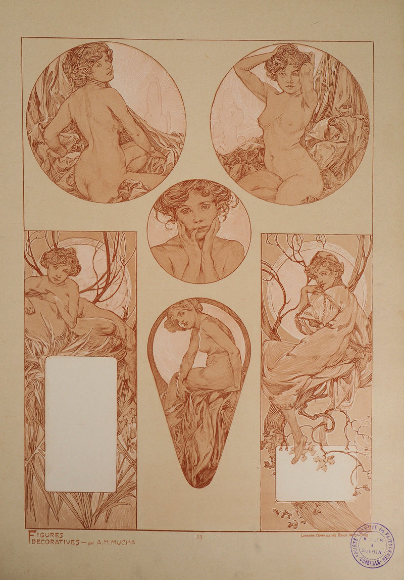 Alphonse MUCHA : Muse posant nue, Lithographie originale