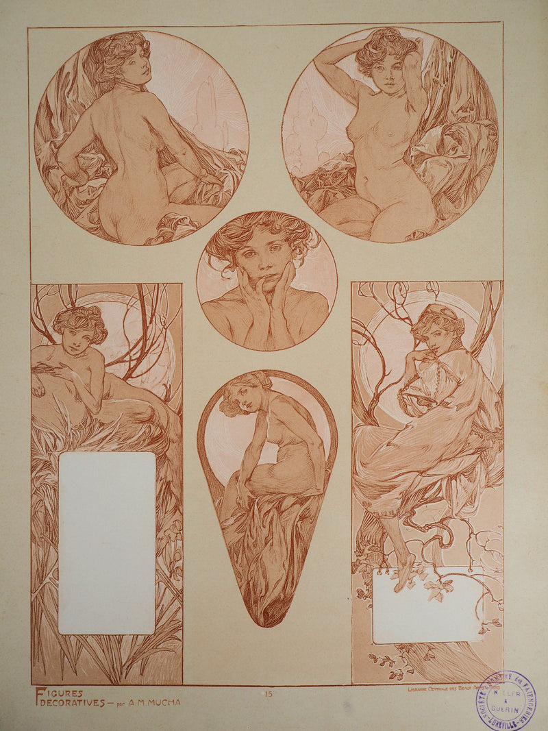 Alphonse MUCHA : Muse posant nue, Lithographie originale