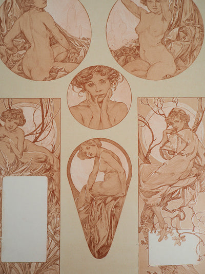 Alphonse MUCHA : Muse posant nue, Lithographie originale