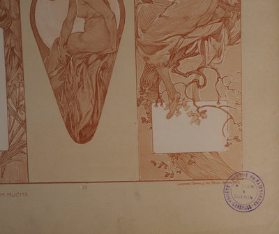 Alphonse MUCHA : Muse posant nue, Lithographie originale