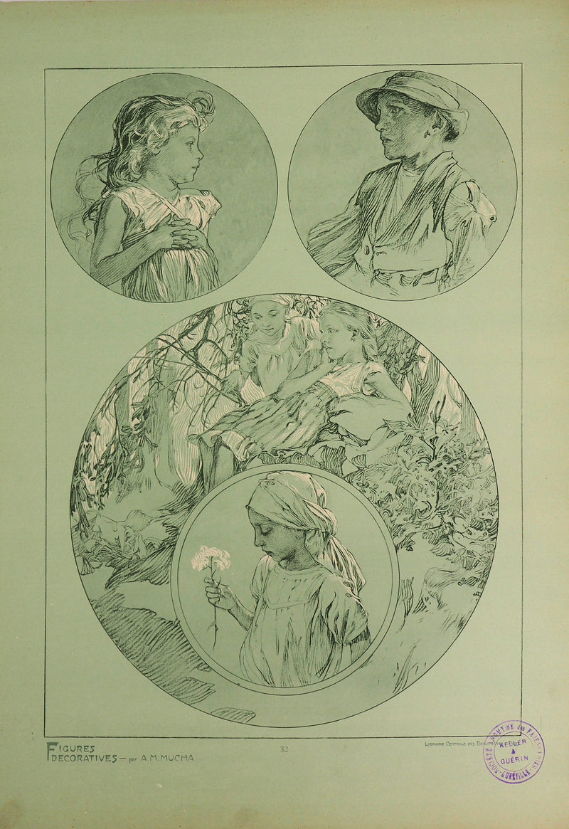 Alphonse MUCHA : Les enfants de la forêt, Lithographie originale