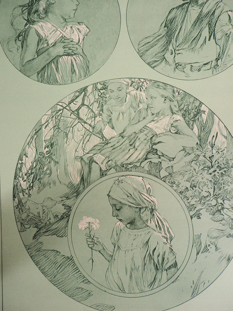 Alphonse MUCHA : Les enfants de la forêt, Lithographie originale