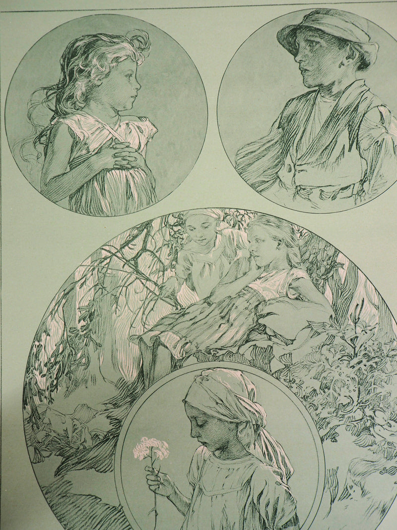 Alphonse MUCHA : Les enfants de la forêt, Lithographie originale